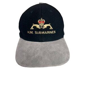 H.M. Submarines Dolphins Black Wool Embroidered Baseball Cap Gray Suede Bill
